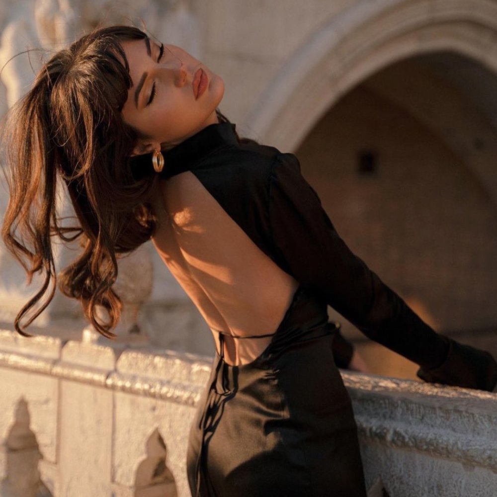 Paola Cossentino x Gaâla Paris Limited Edition Collection Black Midi Silk Dress